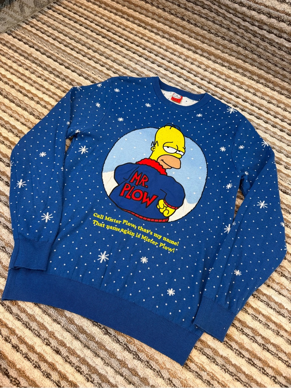 & Other Stories Blue Crewneck Sweater with Graphic Mr. Plow Motif